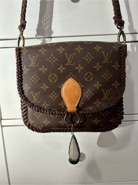 Vintage Boho Bags LV Monogram Brown Crossbody with Braided Trim and Charm